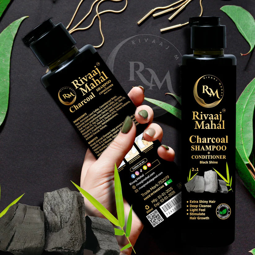 Rivaaj Mahal Charcoal Shampoo ingredients and benefits for hair growth and black shine.