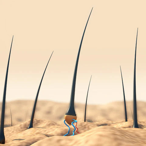 3D illustration showing healthy hair follicle stimulation and growth from the scalp.