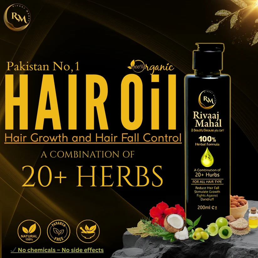 Rivaaj Mahal No. 1 hair oil in Pakistan for hair growth and fall control.