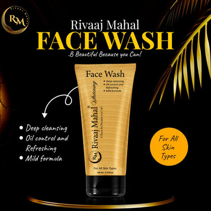 Rivaaj Mahal Face Wash tube featuring deep cleansing and mild formula benefits.